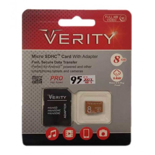 کارت حافظه VERITY 8G U1 سرعت 95MB/s همراه با آداپتور