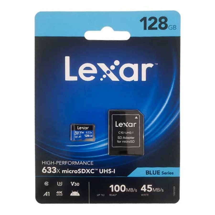 کارت حافظه LEXAR 128G U3 کلاس 10 سرعت 100MB/S همراه با آداپتور
