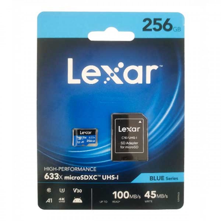 کارت حافظه LEXAR 256G U3 کلاس 10 سرعت 100MB/S همراه با آداپتور