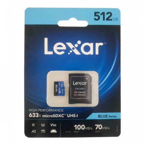 کارت حافظه LEXAR 512G U3 کلاس 10 سرعت 100MB/S همراه با آداپتور