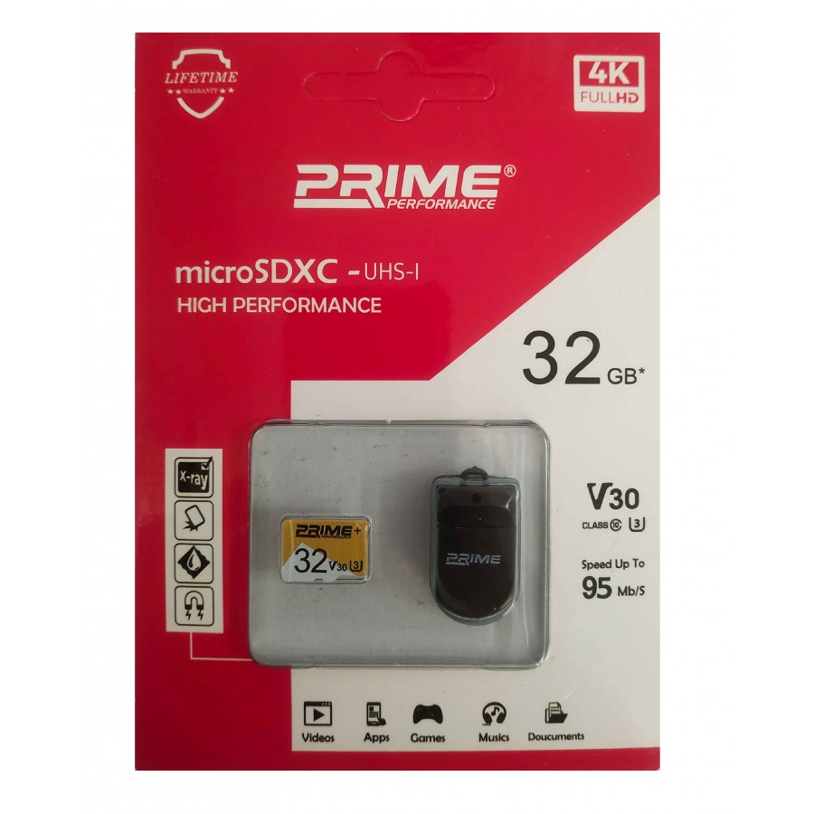کارت حافظه PRIME 32G U3 سرعت 95MB/s همراه با رم ریدر