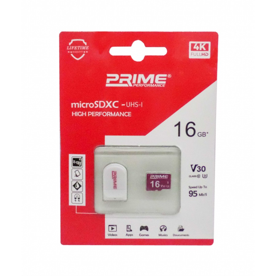 کارت حافظه Prime 16G کلاس 10 U3 سرعت 95MB/s همراه با رم ریدر