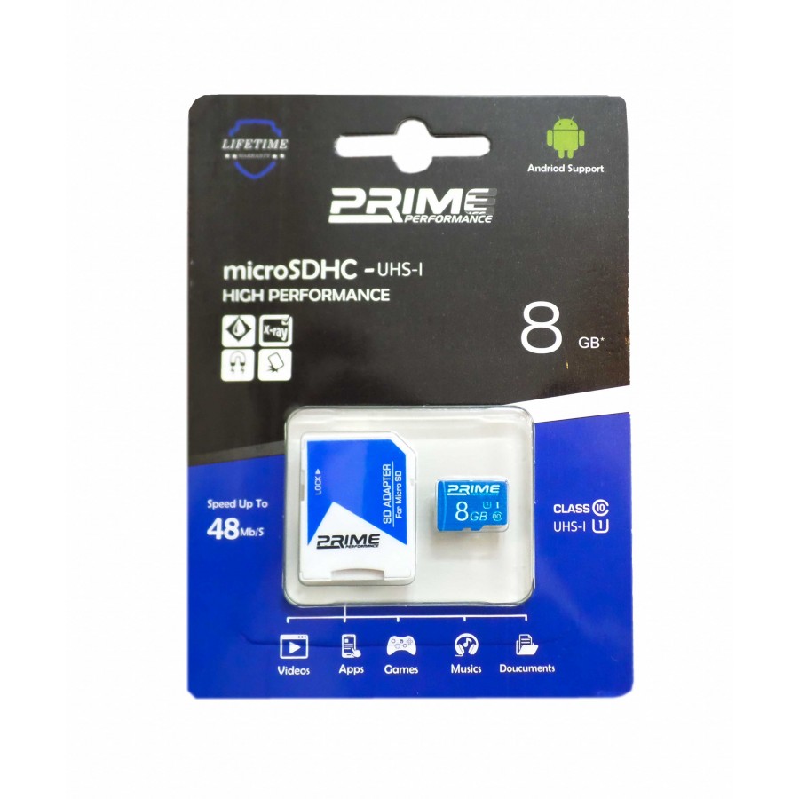 کارت حافظه PRIME 8GB U1 سرعت 48MB/s همراه با آداپتور 