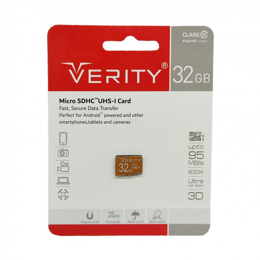 کارت حافظه VERITY کلاس U1 10 سرعت 95MB/s ظرفیت 32 گیگابایت
