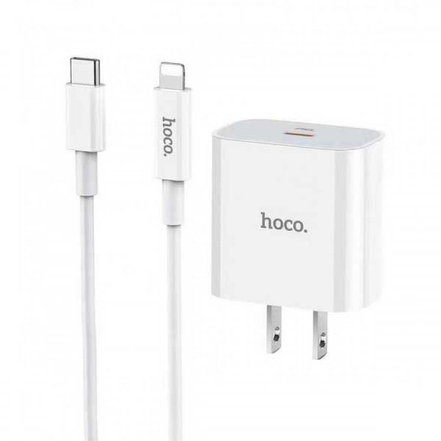 شارژر HOCO فست شارژ 20 وات مدل C76 PLUS همراه با کابل تبدیل LIGHTNING