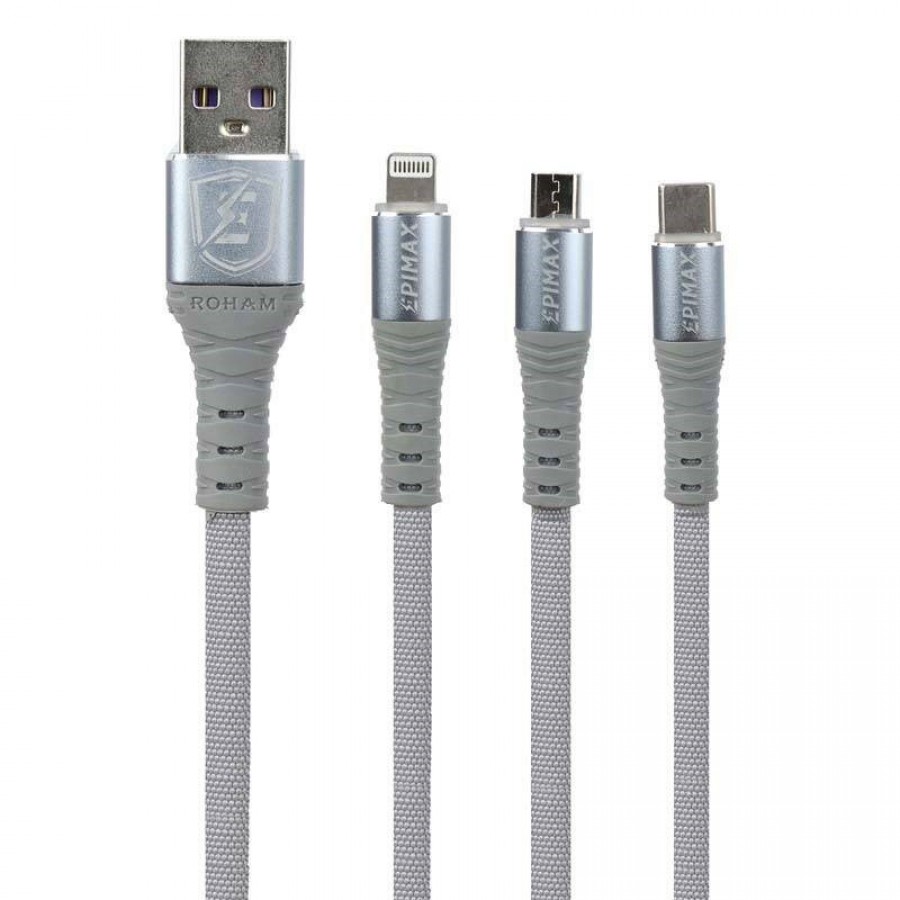 کابل شارژ 3کاره EPIMAX فست شارژ مدل EC-38 طول 1.2 متر