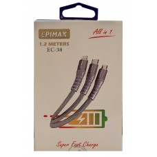 کابل شارژ 3کاره EPIMAX فست شارژ مدل EC-38 طول 1.2 متر 