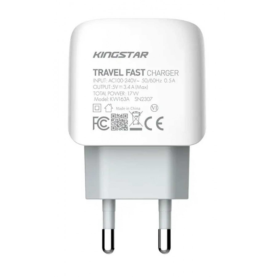 شارژر ديواري KINGSTAR فست شارژ 17 وات مدل KW163C به همراه کابل TYPE-C