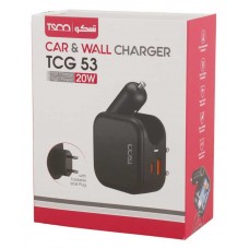 شارژر فندکی و دیواری TSCO فست شارژ 20 وات مدل TCG 53 همراه با کابل TYPE-C شارژر فندکی و دیواری TSCO فست شارژ 20 وات مدل TCG 53 همراه با کابل TYPE-C