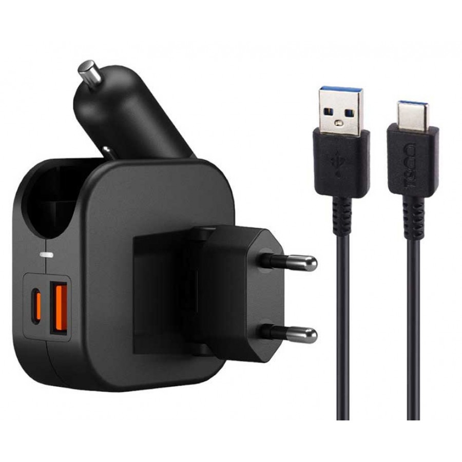 شارژر فندکی و دیواری TSCO فست شارژ 20 وات مدل TCG 53 همراه با کابل TYPE-C