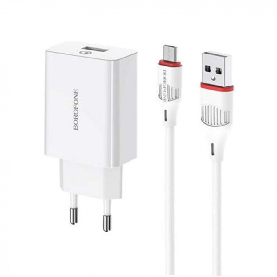 شارژر ديواري BOROFONE فست شارژ 18 وات مدل BA21A به همراه کابل اندروید