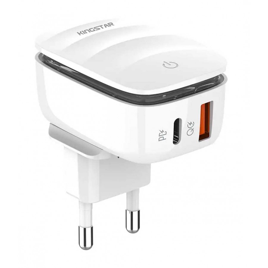 شارژر KINGSTAR فست شارژ 20 وات مدل KW193iPD به همراه کابل TYPE-C به LIGHTNING