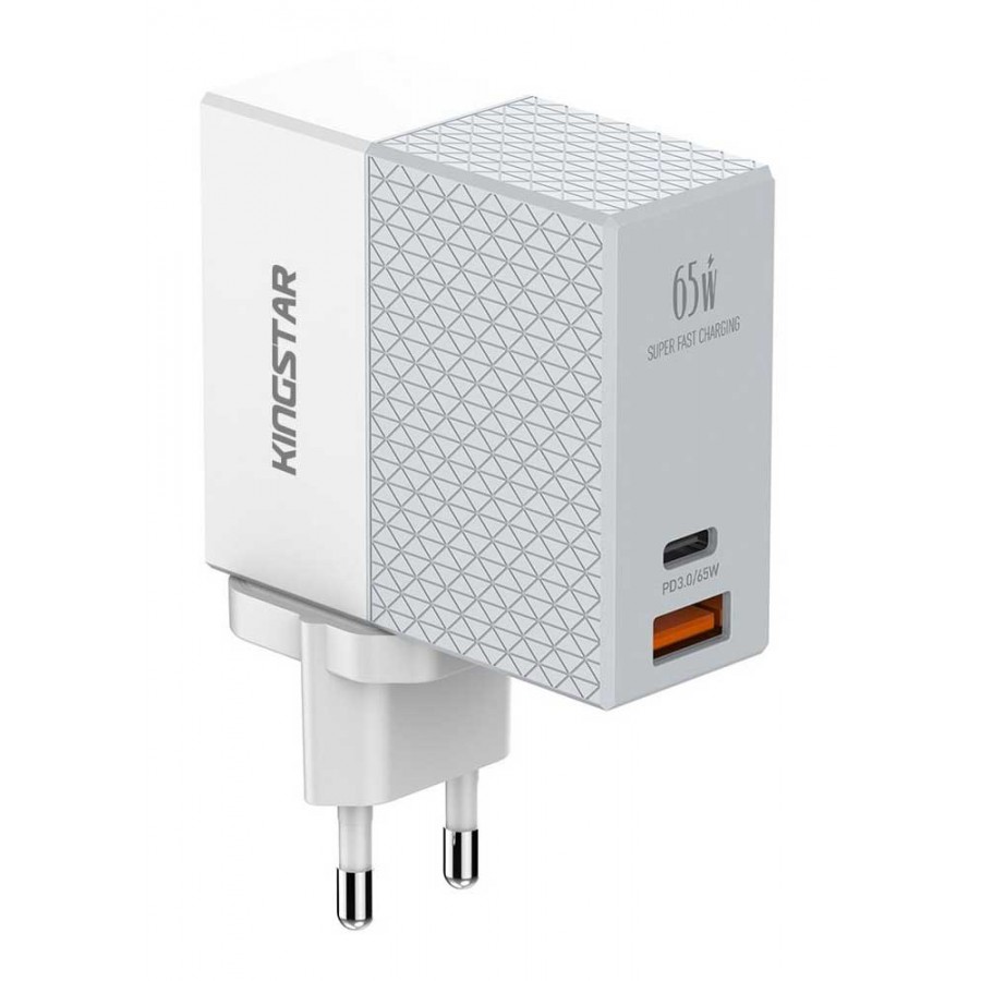 شارژر دیواری KINGSTAR فست شارژ 65 وات مدل KW295PD به همراه کابل دو سر TYPE-C