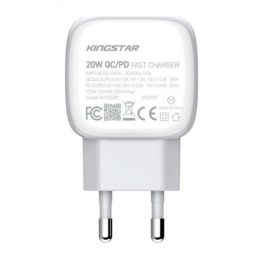 شارژر ديواري KINGSTAR فست شارژ 18 وات مدل KW252PD به همراه کابل TYPE-C