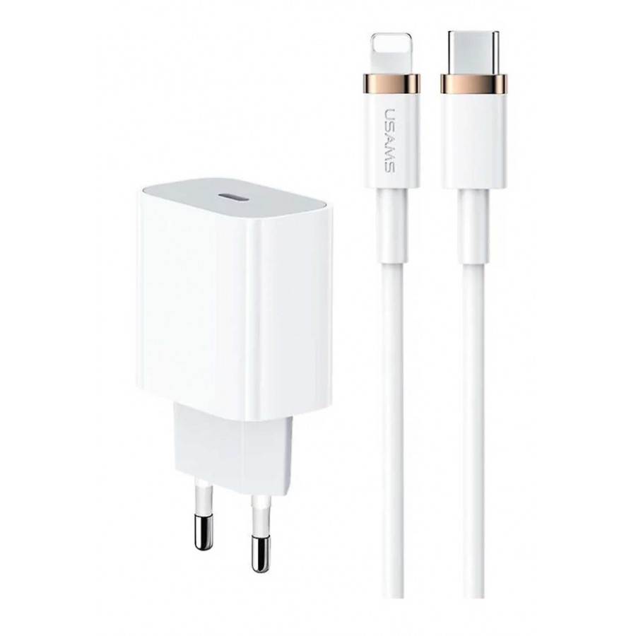 شارژر USAMS فست شارژ 20 وات مدل T49 به همراه کابل آیفون