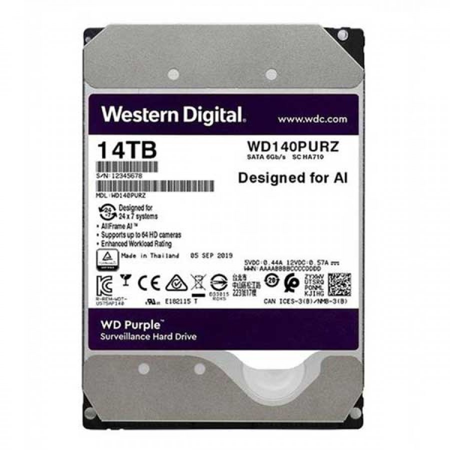 هارد دیسک اينترنال وسترن ديجيتال Purple مدل WD140PURZ ظرفيت 14 ترابايت