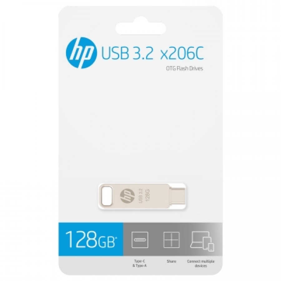 فلش مموری HP TYPE-C OTG USB3.2 مدل x206C با ظرفيت 128 گيگابايت