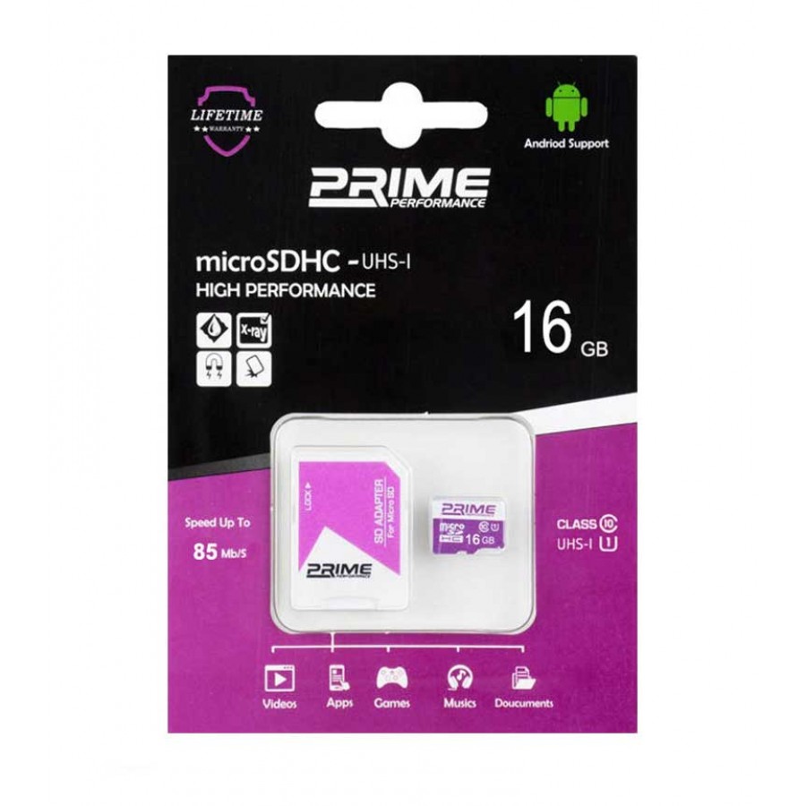 کارت حافظه Prime 16G کلاس 10 U1 سرعت 85MB/s همراه با آداپتور